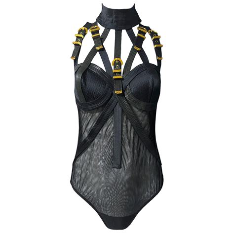 versace bondage bodysuit|versace leather bodysuit.